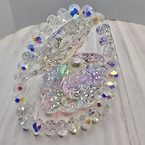 Handmade ✦ AB Austrian Crystal Rondelle Bracelet ✦ 8mm Iridescent Stretch Beads - Picture 5 of 14